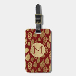 Etiqueta De Bagagem Padrão e Monograma Dourado e Vermelho Folha