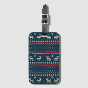 Etiqueta De Bagagem Padrão Faux Knit de Natal Feio