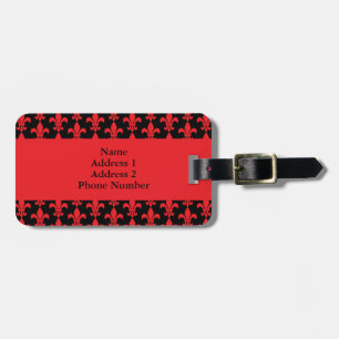 Etiqueta De Bagagem Padrão Fleur de Lis, vermelho e preto