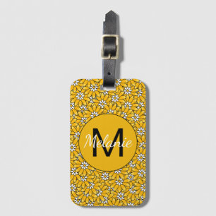 Etiqueta De Bagagem Padrão Floral Amarelo Brilhante Personalizado