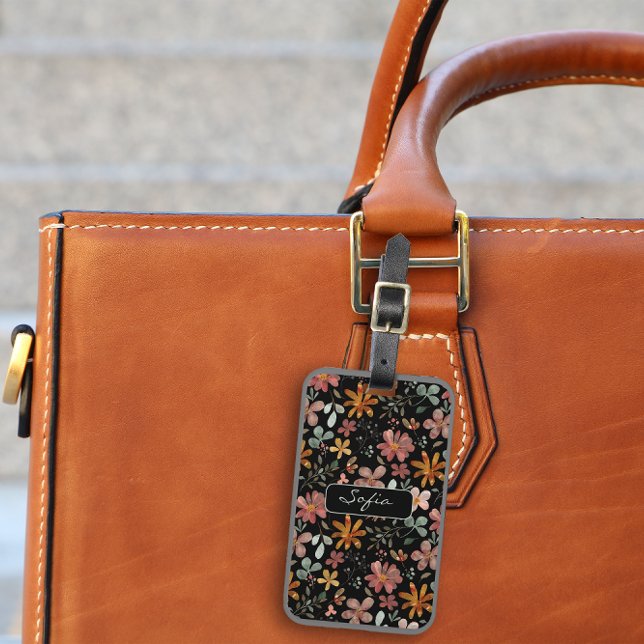 Etiqueta De Bagagem Padrão floral amarelo preto Bagagem (Criador carregado)