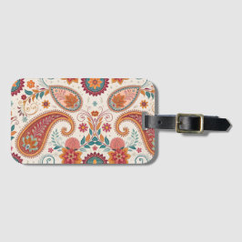 Etiqueta De Bagagem Padrão Floral Boho Paisley Branco Vibrante