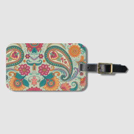 Etiqueta De Bagagem Padrão Floral Boho Paisley verde claro Vibrante