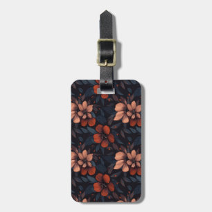 Etiqueta De Bagagem padrão floral bordô com flores em flor