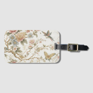 Etiqueta De Bagagem Padrão Floral Chinês Vintage com Beija-flor