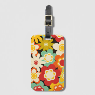Etiqueta De Bagagem Padrão Floral Colorido Brilhante e Fofo Retrô