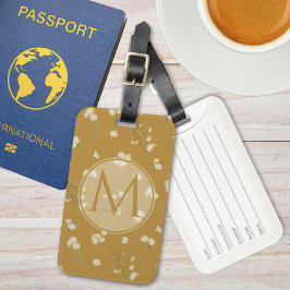 Etiqueta De Bagagem Padrão Floral da Flor Branca Monograma