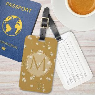 Etiqueta De Bagagem Padrão Floral da Flor Branca Monograma