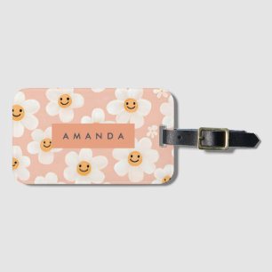 Etiqueta De Bagagem Padrão Floral de Margarida de Sorriso Personalizad