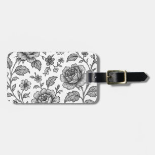 Etiqueta De Bagagem Padrão Floral do Vintage Rosa