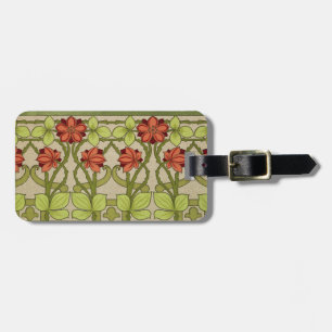 Etiqueta De Bagagem Padrão Floral em Verde Sálvia Art Nouveau Vintage