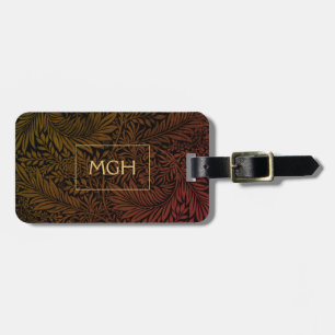 Etiqueta De Bagagem Padrão Floral Laranja Ferrugem Monograma Dourado E