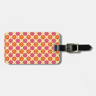 Etiqueta De Bagagem Padrão Floral Laranja Rosa e Amarelo