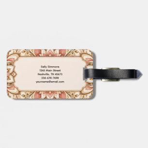 Etiqueta De Bagagem Padrão Floral Mandala em Ouro Rosa