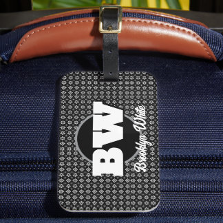 Etiqueta De Bagagem Padrão Floral Preto&Branco Personalizado