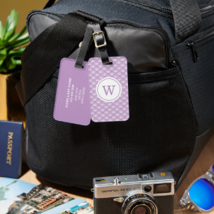 Etiqueta De Bagagem Padrão Floral Roxo com Monograma Personalizado