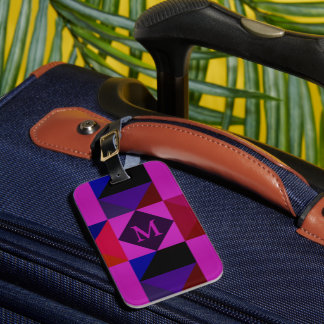 Etiqueta De Bagagem Padrão Geométrico Abstrato Magenta Monograma