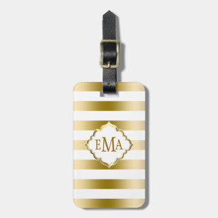 Etiqueta De Bagagem Padrão Geométrico de Douradas Stripes Monogramas