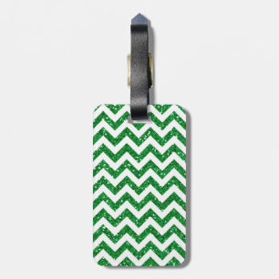 Etiqueta De Bagagem Padrão Glitter Verde Chevron