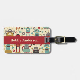 Etiqueta De Bagagem Padrão Ilustrado de Retrorrorobôs Diversos (Creme)