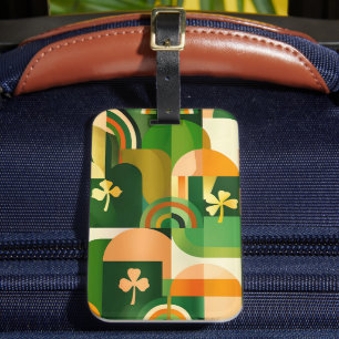 ETIQUETA DE BAGAGEM PADRÃO IRLANDÊS ABSTRATO VERDE LARANJA AMARELO