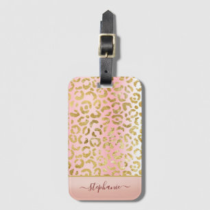 Etiqueta De Bagagem Padrão-Leopardo Dourado do Ombre Rosa Glam Person