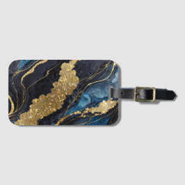 Etiqueta De Bagagem Padrão Marble Azul com Dourado