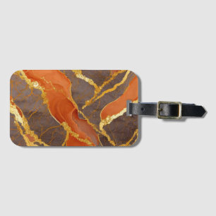 Etiqueta De Bagagem Padrão Marble Laranja com Dourado