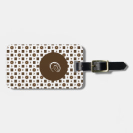 Etiqueta De Bagagem Padrão Marrom e branco legante verificado
