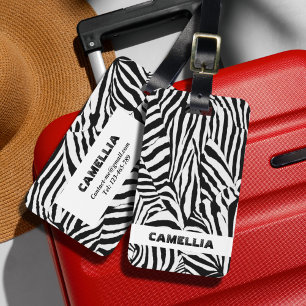 Etiqueta De Bagagem Padrão Moderno da Pele da Zebra Negra Trendy