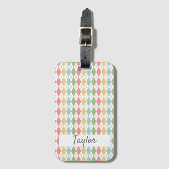 Etiqueta De Bagagem Padrão Pastel Argyle Personalizado (Frente Vertical)
