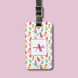 Etiqueta De Bagagem Padrão Personalizado de Abacaxi Tropical Monograma