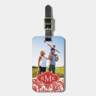 Etiqueta De Bagagem Padrão Personalizado de Coral Vermelho de Foto e 