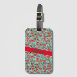 Etiqueta De Bagagem Padrão Personalizado de Poppies Vermelhos e Aqua