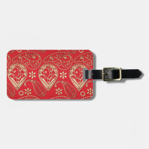 Etiqueta De Bagagem Padrão Red Dourado Paisley Bandana