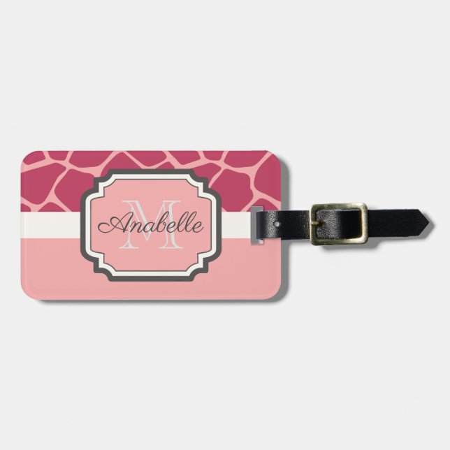 Etiqueta De Bagagem Padrão Rosa Girafa (Frente Horizontal)