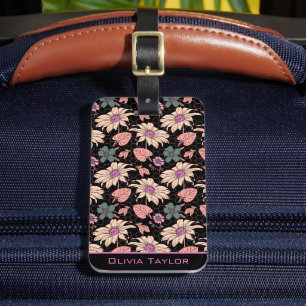 Etiqueta De Bagagem Padrão sem costura floral nome personalizado color