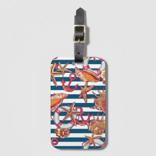 Etiqueta De Bagagem Padrão Starfish E Stripes