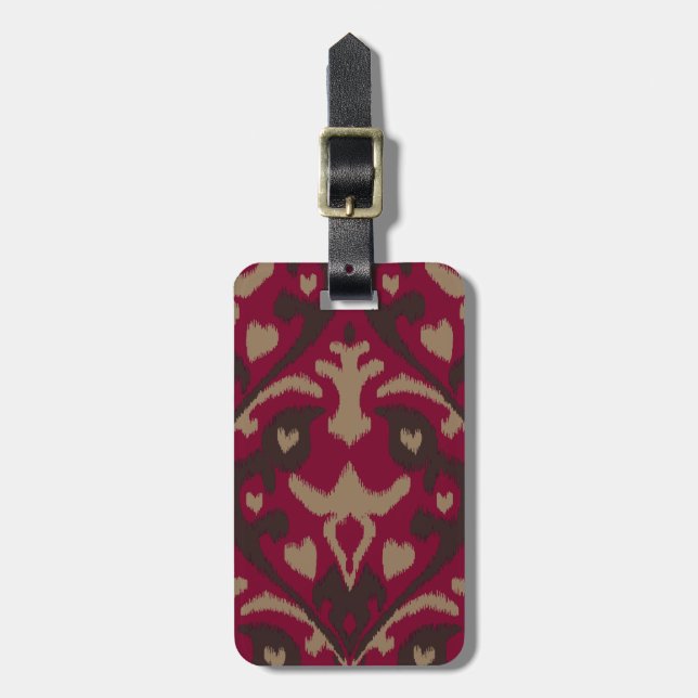 Etiqueta De Bagagem Padrão tribal de ikat vermelho-vermelho moderno (Frente Vertical)