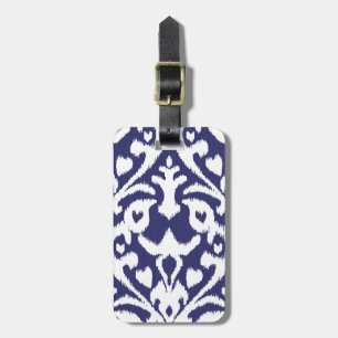 Etiqueta De Bagagem Padrão tribal legal, azul e branco, de ikat