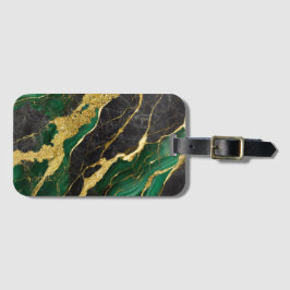 Etiqueta De Bagagem Padrão Verde Marble com Dourado