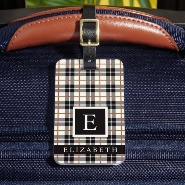 Etiqueta De Bagagem Padrão Verificado de Cinza Preta Branco Personaliz (Frente Insitu 2)