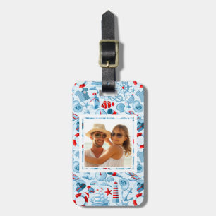 Etiqueta De Bagagem Padrão Vermelho E Azul De Foto Personalizado