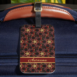 Etiqueta De Bagagem Padrão Vermelho E Dourado Sem Costura Floral