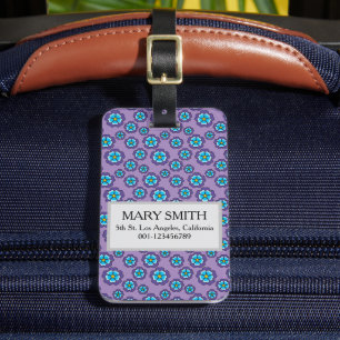 Etiqueta De Bagagem Padrão Violet Blue Flowers Personalizar