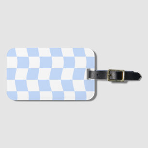 Etiqueta De Bagagem Padrão Xadrez Branco Azul Pastel Retro