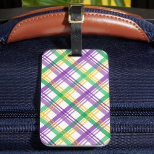 ETIQUETA DE BAGAGEM PADRÃO XADREZ CARNAVAL PURPURA VERDE AMARELO