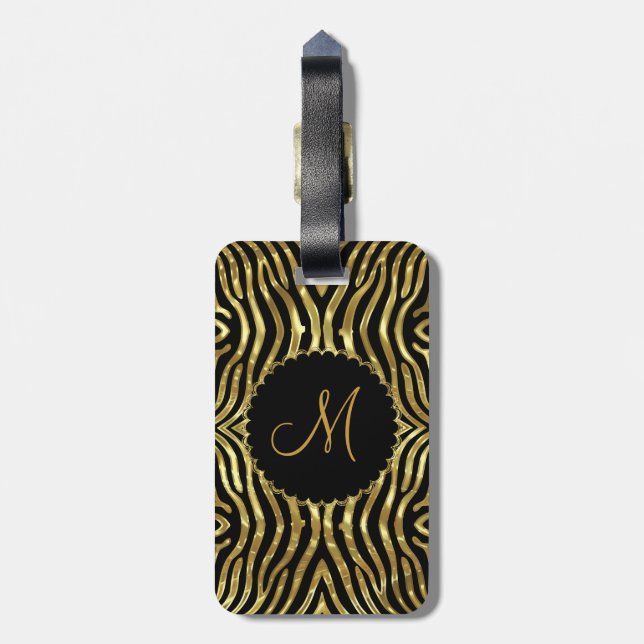 Etiqueta De Bagagem Padrão Zebra Preto e Dourado Personalizado (Traseira Vertical)