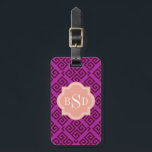 Etiqueta De Bagagem Padrões de chave cinzenta rosada púrpura monograma<br><div class="desc">A chave verde-roxa e abstrato geométrica roxa elegante na moda elegante chic, moderna e elegante, o padrão abstrato grego moderno e contemporâneo em roxo e burgundy dá a este design limpo e arrojado um olhar contemporâneo e clássico. Legal presentes únicos para ela. Personalize o monograma personalizado com suas próprias iniciais...</div>