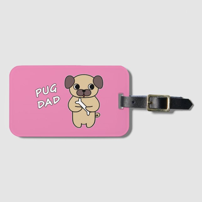 Etiqueta De Bagagem PAI PUG - Rosa (Frente Horizontal)